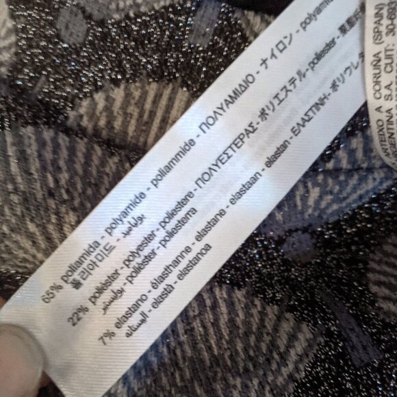 Zara Bodycon Stretch Mini Dress Metallic Fan Shell Print Open Back Black Silver - Picture 10 of 11